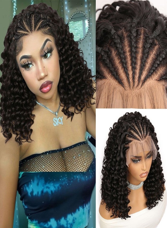 Fancy Hair Braided Wig for Black Women Cornrow with Curly Hair Wig HD Lace Front Wig with Baby Hair Pre Plucked Glueless Transparent 13x4 Inch Lace Frontal Wig (2#) - Image 1